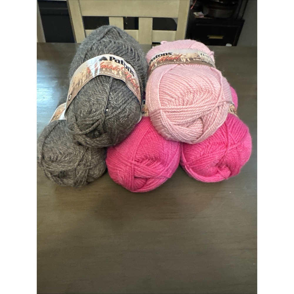 Patons Classic Wool Merino Yarn, Color Dark Grey That's Pink Petal Pink 5 Skeins